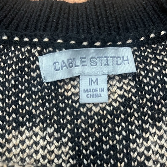 Cable Stitch Black & Camel Polka Dot Sweater, Crew Neck Raglan Sleeve, Size M - Picture 8 of 13